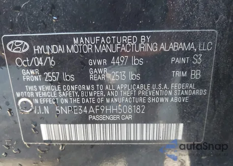 2017 Hyundai Sonata Limited из США, поврежденный, VIN 5NPE34AF9HH508182